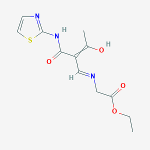 molecular formula C12H15N3O4S B1418088 Ethyl 2-[[3-hydroxy-2-(1,3-thiazol-2-ylcarbamoyl)but-2-enylidene]amino]acetate CAS No. 303998-68-7