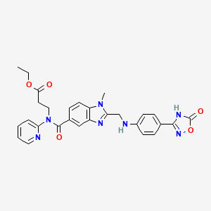 molecular formula C28H27N7O5 B1418112 Ethyl 3-(1-methyl-2-(((4-(5-oxo-4,5-dihydro-1,2,4-oxadiazol-3-yl)phenyl)amino)methyl)-N-(pyridin-2-yl)-1H-benzo[d]imidazole-5-carboxamido)propanoate CAS No. 872728-84-2