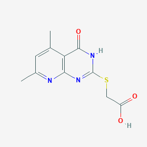 molecular formula C11H11N3O3S B1418113 (4-Hydroxy-5,7-dimethyl-pyrido[2,3-d]pyrimidin-2-ylsulfanyl)-acetic acid 