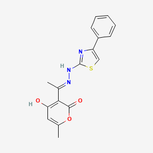 molecular formula C17H15N3O3S B1418119 4-hydroxy-6-methyl-3-[2-(4-phenyl-1,3-thiazol-2-yl)ethanehydrazonoyl]-2H-pyran-2-one CAS No. 151504-48-2