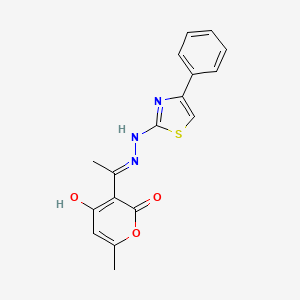 4-hydroxy-6-methyl-3-[2-(4-phenyl-1,3-thiazol-2-yl)ethanehydrazonoyl]-2H-pyran-2-one