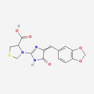 molecular formula C15H13N3O5S B1418148 3-{4-[(E)-1,3-benzodioxol-5-ylmethylidene]-5-oxo-4,5-dihydro-1H-imidazol-2-yl}-1,3-thiazolane-4-carboxylic acid CAS No. 1008867-63-7