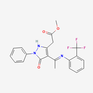 molecular formula C21H18F3N3O3 B1418194 methyl [(4E)-5-oxo-1-phenyl-4-(1-{[2-(trifluoromethyl)phenyl]amino}ethylidene)-4,5-dihydro-1H-pyrazol-3-yl]acetate CAS No. 1374510-78-7