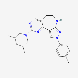 molecular formula C23H28N6 B1418264 2-(3,5-Dimethylpiperidin-1-yl)-9-(4-methylphenyl)-5,6,7,9-tetrahydropyrazolo[3,4-b]pyrimido[4,5-d]azepine CAS No. 1170219-47-2