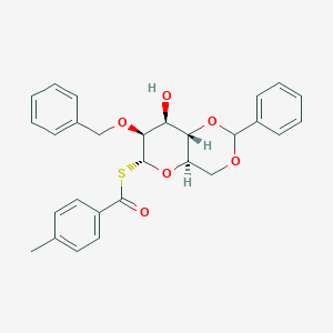molecular formula C28H28O6S B1418298 S-((4AR,6R,7S,8S,8aS)-7-(benzyloxy)-8-hydroxy-2-phenylhexahydropyrano[3,2-d][1,3]dioxin-6-yl) 4-methylbenzothioate CAS No. 950602-62-7