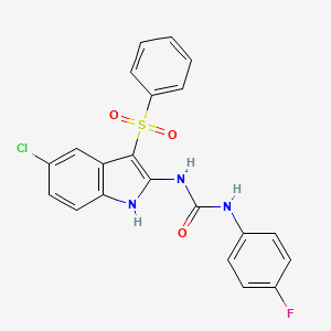 molecular formula C21H15ClFN3O3S B14183630 N-[3-(Benzenesulfonyl)-5-chloro-1H-indol-2-yl]-N'-(4-fluorophenyl)urea CAS No. 918493-55-7