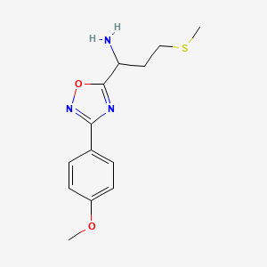 molecular formula C13H17N3O2S B1418620 1-(3-(4-Methoxyphenyl)-1,2,4-oxadiazol-5-yl)-3-(methylthio)propan-1-amine CAS No. 1154346-16-3