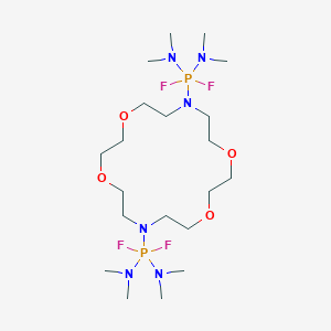molecular formula C20H48F4N6O4P2 B141912 Phosphoranediamine, 1,1'-(1,4,10,13-tetraoxa-7,16-diazacyclooctadecane-7,16-diyl)bis(1,1-difluoro-N,N,N',N'-tetramethyl- CAS No. 139194-06-2