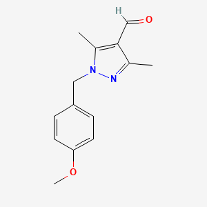 molecular formula C14H16N2O2 B1419148 1-[(4-methoxyphenyl)methyl]-3,5-dimethyl-1H-pyrazole-4-carbaldehyde CAS No. 163814-56-0
