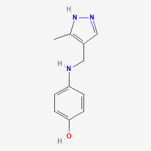 molecular formula C11H13N3O B1419191 4-{[(5-methyl-1H-pyrazol-4-yl)methyl]amino}phenol CAS No. 1157551-02-4
