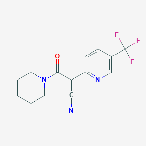 molecular formula C14H14F3N3O B1419258 3-Oxo-3-piperidin-1-yl-2-[5-(trifluoromethyl)pyridin-2-yl]propanenitrile CAS No. 1050910-31-0