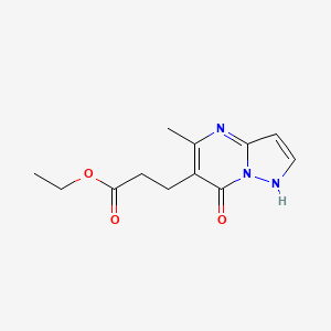molecular formula C12H15N3O3 B1419286 Ethyl 3-(5-methyl-7-oxo-4,7-dihydropyrazolo[1,5-a]pyrimidin-6-yl)propanoate CAS No. 1158194-94-5