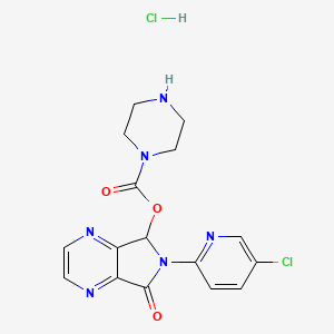 molecular formula C16H16Cl2N6O3 B1419327 6-(5-氯吡啶-2-基)-7-氧代-6,7-二氢-5H-吡咯并[3,4-b]吡嗪-5-基哌嗪-1-羧酸盐酸盐 CAS No. 1216659-29-8
