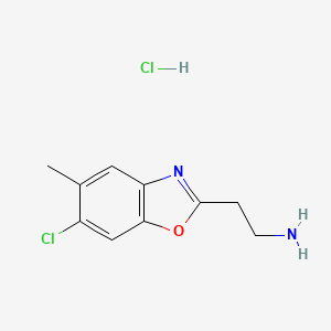 molecular formula C10H12Cl2N2O B1419348 2-(6-Chloro-5-methyl-1,3-benzoxazol-2-YL)-ethanamine hydrochloride CAS No. 1158324-46-9
