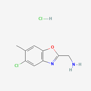 molecular formula C9H10Cl2N2O B1419350 (5-Chloro-6-methyl-1,3-benzoxazol-2-YL)-methylamine hydrochloride CAS No. 1158570-31-0