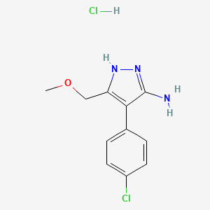 molecular formula C11H13Cl2N3O B1419369 4-(4-chlorophenyl)-3-(methoxymethyl)-1H-pyrazol-5-amine hydrochloride CAS No. 1187058-36-1