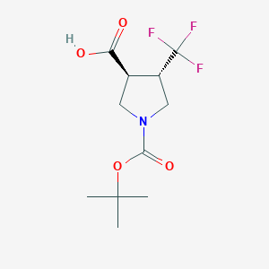 molecular formula C11H16F3NO4 B1419401 trans (+/-) [4-(Trifluoromethyl)pyrrolidine]-1,3-dicarboxylic acid 1-tert-butyl ester CAS No. 1212064-03-3