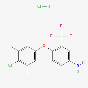 molecular formula C15H14Cl2F3NO B1419499 4-(4-Chloro-3,5-dimethylphenoxy)-3-(trifluoromethyl)aniline hydrochloride CAS No. 1185297-34-0