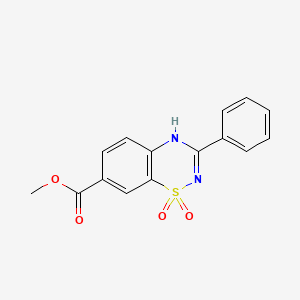 molecular formula C15H12N2O4S B1419571 methyl 1,1-dioxo-3-phenyl-4H-1,2,4-benzothiadiazine-7-carboxylate CAS No. 1210774-95-0