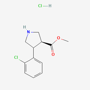 molecular formula C12H15Cl2NO2 B1419598 trans (+/-) 4-(2-Chlorophenyl)pyrrolidine-3-methylcarboxylate hcl CAS No. 1212327-46-2