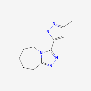 molecular formula C12H17N5 B1419610 3-(1,3-dimethyl-1H-pyrazol-5-yl)-6,7,8,9-tetrahydro-5H-[1,2,4]triazolo[4,3-a]azepine CAS No. 1174873-10-9