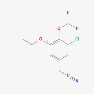 molecular formula C11H10ClF2NO2 B1419626 2-[3-Chloro-4-(difluoromethoxy)-5-ethoxyphenyl]acetonitrile CAS No. 1197699-95-8