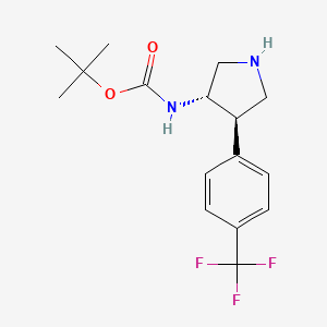 molecular formula C16H21F3N2O2 B1419663 反式 (+/-) 叔丁基 4-(4-(三氟甲基)苯基)吡咯烷-3-基氨基甲酸酯 CAS No. 1212404-61-9
