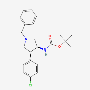 molecular formula C22H27ClN2O2 B1419687 TRANS (+/-) - TERT-BUTYL 1-BENZYL-4-(4-CHLOROPHENYL) PYRROLIDIN-3-YLCARBAMATE CAS No. 1212076-16-8