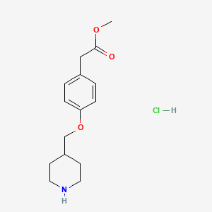 molecular formula C15H22ClNO3 B1419755 Methyl 2-[4-(4-piperidinylmethoxy)phenyl]acetate hydrochloride CAS No. 1185153-80-3