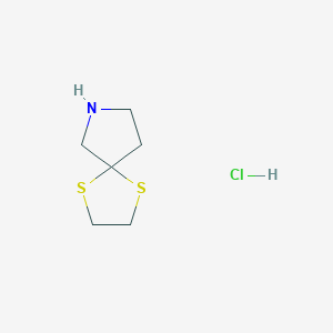 molecular formula C6H12ClNS2 B1419806 1,4-Dithia-7-azaspiro[4.4]nonane hydrochloride CAS No. 958451-81-5
