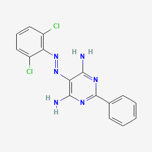 molecular formula C16H12Cl2N6 B14198303 5-[(E)-(2,6-Dichlorophenyl)diazenyl]-2-phenylpyrimidine-4,6-diamine CAS No. 919833-14-0
