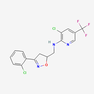 molecular formula C16H12Cl2F3N3O B1419895 3-chloro-N-{[3-(2-chlorophenyl)-4,5-dihydro-5-isoxazolyl]methyl}-5-(trifluoromethyl)-2-pyridinamine CAS No. 1210773-36-6