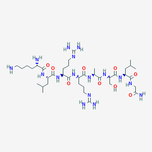 molecular formula C38H74N16O9 B14199440 L-Lysyl-L-leucyl-N~5~-(diaminomethylidene)-L-ornithyl-N~5~-(diaminomethylidene)-L-ornithyl-L-alanyl-L-seryl-L-leucylglycinamide CAS No. 849415-70-9