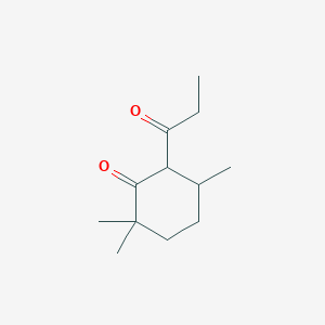 molecular formula C12H20O2 B14200018 Cyclohexanone, 2,2,5-trimethyl-6-(1-oxopropyl)- CAS No. 834900-40-2