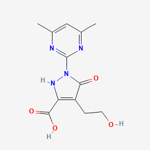 molecular formula C12H14N4O4 B1420037 1-(4,6-dimethylpyrimidin-2-yl)-4-(2-hydroxyethyl)-5-oxo-2,5-dihydro-1H-pyrazole-3-carboxylic acid CAS No. 1206153-61-8