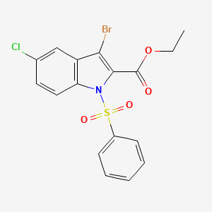 molecular formula C17H13BrClNO4S B1420049 ethyl 3-bromo-5-chloro-1-(phenylsulfonyl)-1H-indole-2-carboxylate CAS No. 881924-59-0