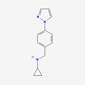 molecular formula C13H15N3 B1420261 N-{[4-(1H-pyrazol-1-yl)phenyl]methyl}cyclopropanamine CAS No. 1152917-03-7