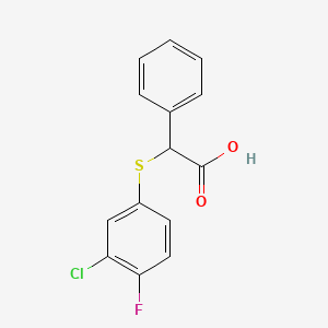 molecular formula C14H10ClFO2S B1420311 2-[(3-Chloro-4-fluorophenyl)sulfanyl]-2-phenylacetic acid CAS No. 1096966-42-5