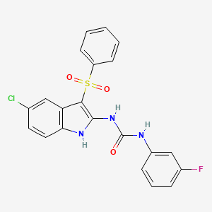 molecular formula C21H15ClFN3O3S B14203144 N-[3-(Benzenesulfonyl)-5-chloro-1H-indol-2-yl]-N'-(3-fluorophenyl)urea CAS No. 918493-53-5