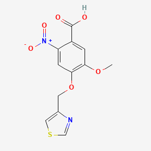 molecular formula C12H10N2O6S B1420318 5-Methoxy-2-nitro-4-(1,3-thiazol-4-ylmethoxy)benzoic acid CAS No. 1096827-33-6