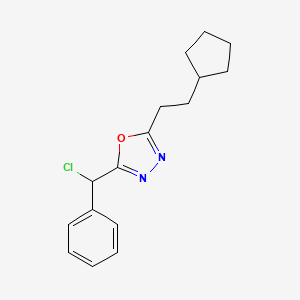 molecular formula C16H19ClN2O B1420328 2-[Chloro(phenyl)methyl]-5-(2-cyclopentylethyl)-1,3,4-oxadiazole CAS No. 1096913-02-8
