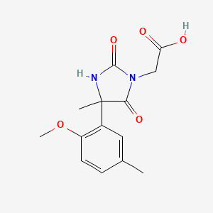 molecular formula C14H16N2O5 B1420336 2-[4-(2-Methoxy-5-methylphenyl)-4-methyl-2,5-dioxoimidazolidin-1-yl]acetic acid CAS No. 1152642-00-6