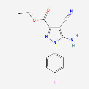 molecular formula C13H11IN4O2 B1420487 Ethyl 5-amino-4-cyano-1-(4-iodophenyl)pyrazole-3-carboxylate CAS No. 1150164-64-9