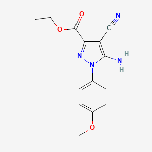 molecular formula C14H14N4O3 B1420496 Ethyl 5-amino-4-cyano-1-(4-methoxyphenyl)pyrazole-3-carboxylate CAS No. 1150164-12-7