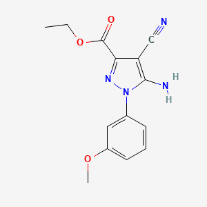 molecular formula C14H14N4O3 B1420504 Ethyl 5-amino-4-cyano-1-(3-methoxyphenyl)pyrazole-3-carboxylate CAS No. 1150164-14-9