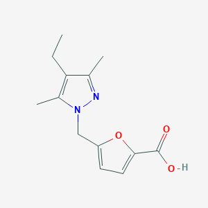 molecular formula C13H16N2O3 B1420539 5-[(4-Ethyl-3,5-dimethyl-1H-pyrazol-1-YL)methyl]-2-furoic acid CAS No. 1177352-05-4