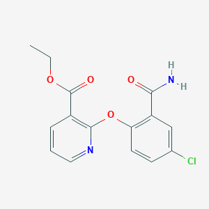molecular formula C15H13ClN2O4 B1420540 Ethyl 2-[2-(aminocarbonyl)-4-chlorophenoxy]nicotinate CAS No. 1160264-40-3