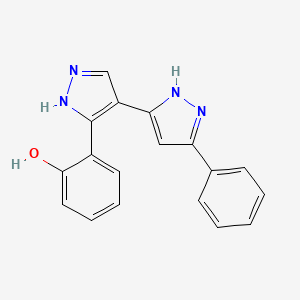molecular formula C18H14N4O B14206311 6-[4-(5-Phenyl-1,2-dihydro-3H-pyrazol-3-ylidene)-2,4-dihydro-3H-pyrazol-3-ylidene]cyclohexa-2,4-dien-1-one CAS No. 830332-05-3