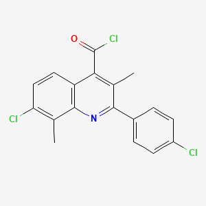 molecular formula C18H12Cl3NO B1420719 7-Chloro-2-(4-chlorophenyl)-3,8-dimethylquinoline-4-carbonyl chloride CAS No. 1160257-06-6