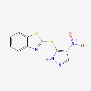 molecular formula C10H6N4O2S2 B1420800 2-[(4-硝基-1H-吡唑-3-基)硫代]-1,3-苯并噻唑 CAS No. 1217862-34-4